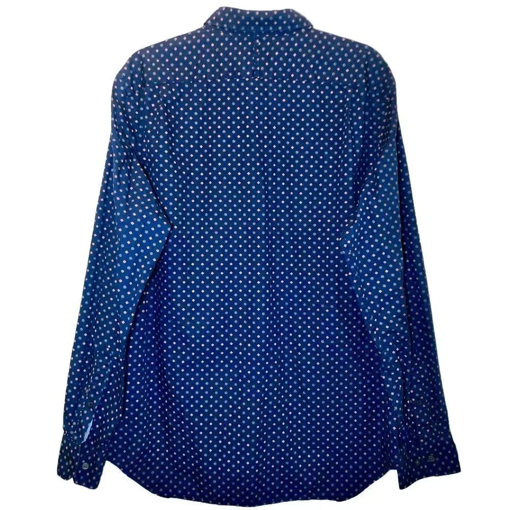 Banana Republic Soft Wash Slim Fit Mini Print Shirt in Navy Blue/Multi Men’s L